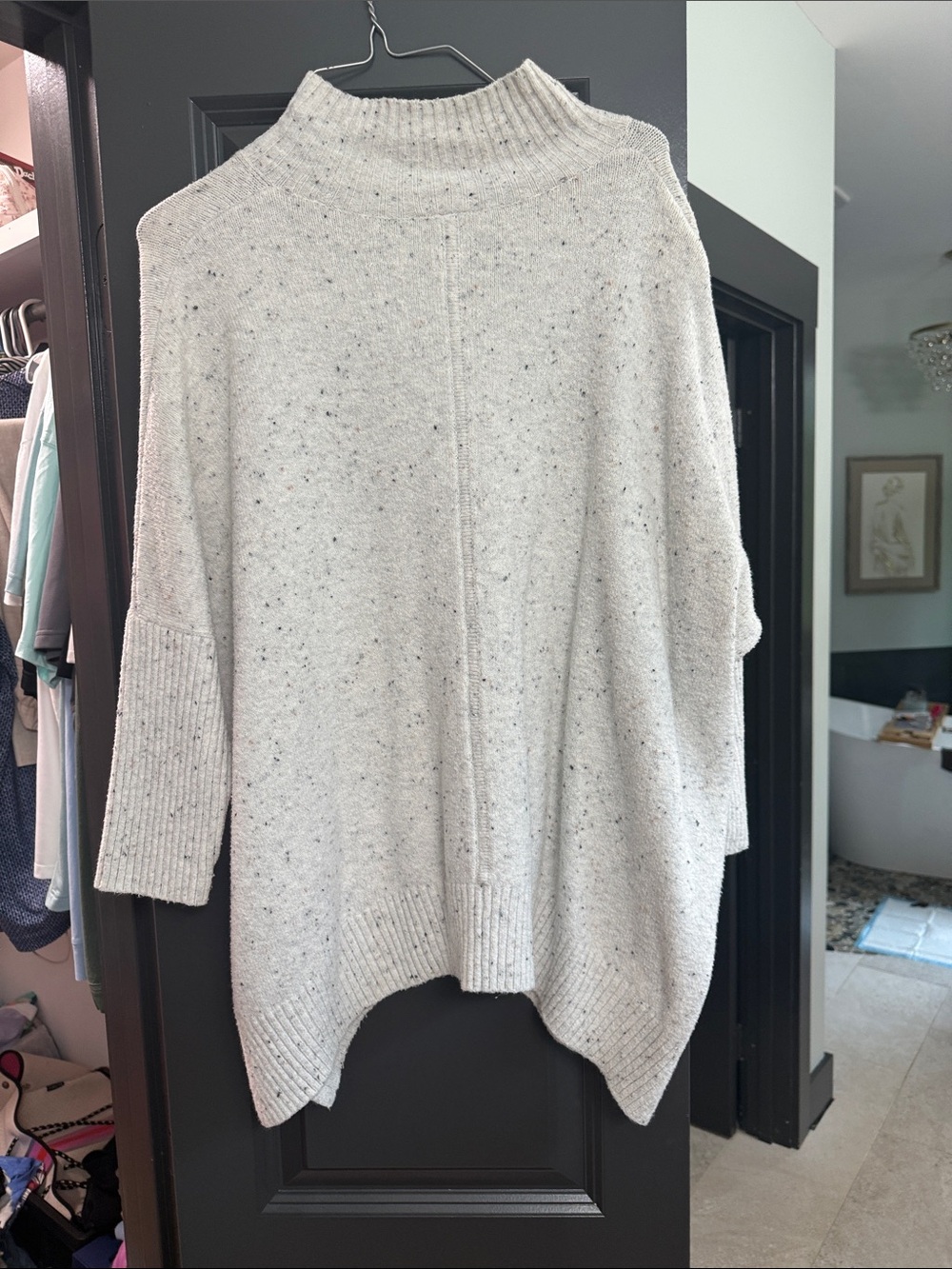 LOFT Cream Speckled Turtleneck Poncho Sweater